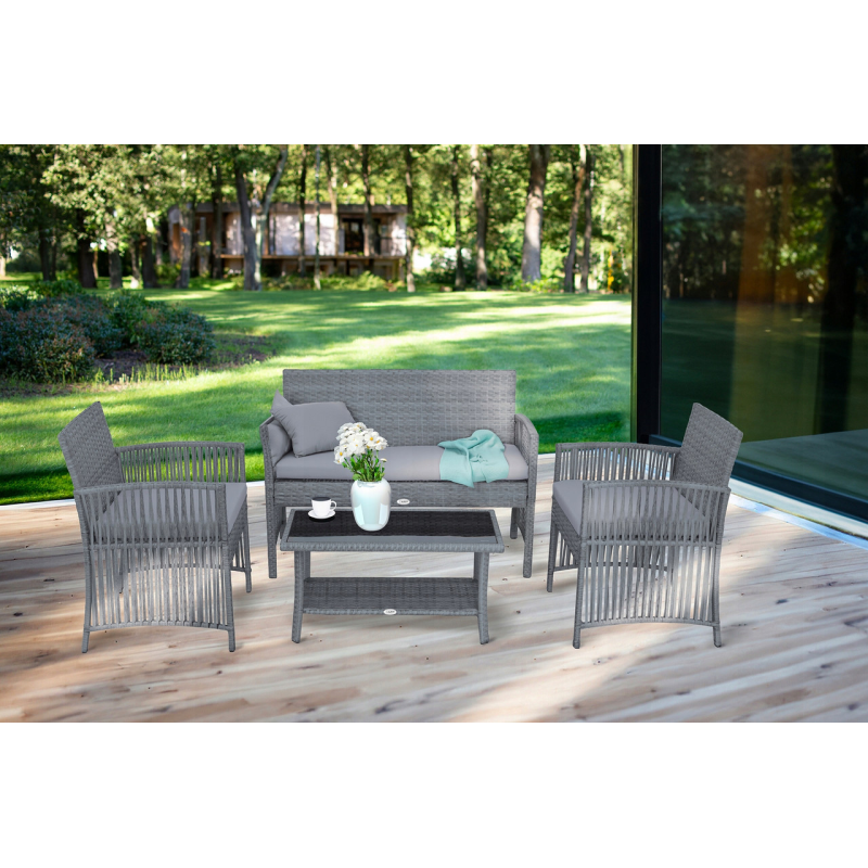 Набір садових меблів ротанг Jumi сірий (диван + 2 стільці + стіл)