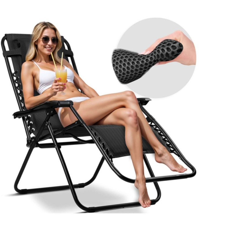 Садове пляжне крісло шезлонг розкладне ChillWell Soft з 3D-піни (до 120 кг) чорне