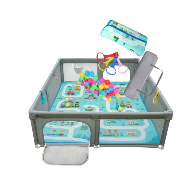 Манеж дитячий DAZA KIDS 180 × 150 см сірий + килимок + сумка + 30 кульок