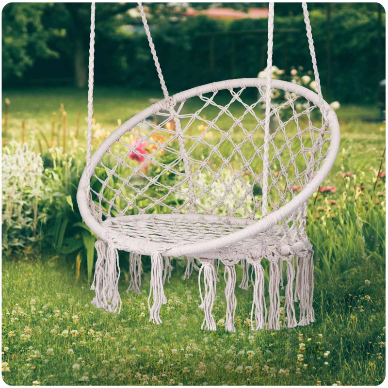 Підвісне плетене садове крісло-гойдалка гніздо BOHO бежевий