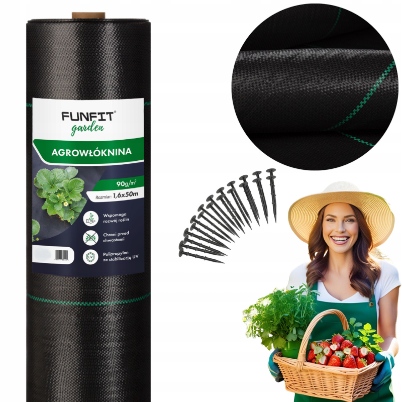 Агротканина Funfit Garden чорна 1,6х50 м 90 г/м² + 50 анкерів, захист від бур“яна агротекстиль, геоткань