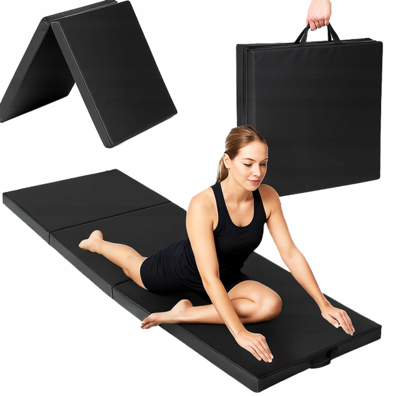 Складаний гімнастичний килимок для вправ SportForFun Premium, 180 x 60 см чорний