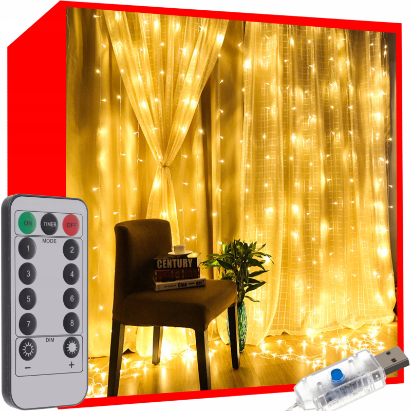 Світлова завіса 300 LED USB — теплий білий