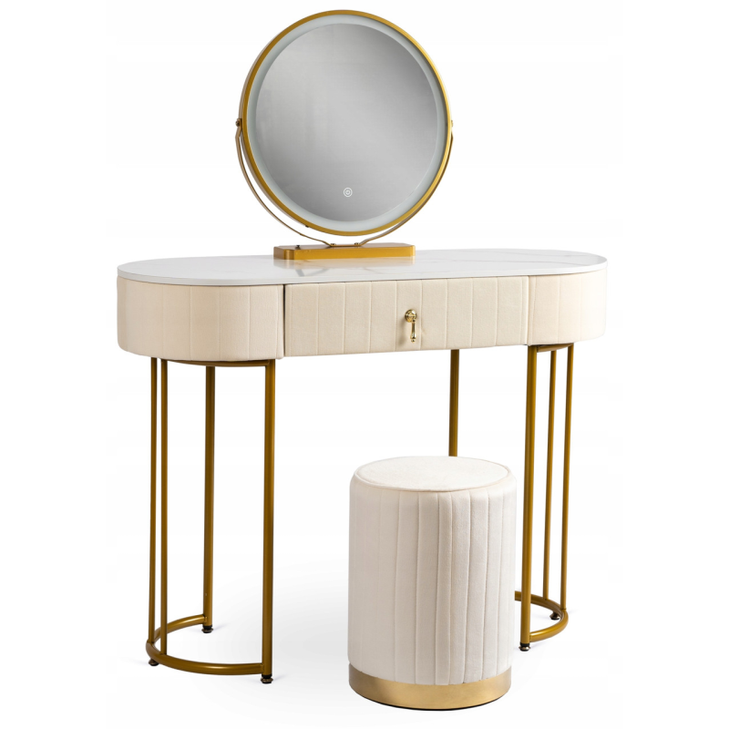 Туалетний столик ASHLEY ELITE Modern Beige Gold кремовий 76 x 100 x 40см + Табурет у комплекті