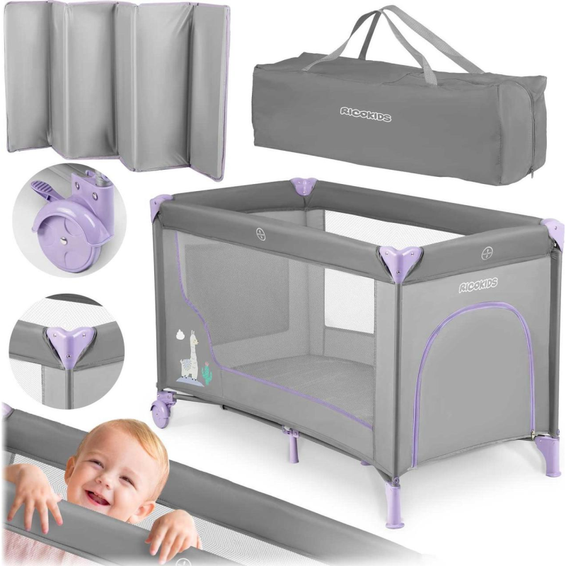 Манеж Ricokids RK-240 сіро-лавандовий 125 х 65 х 78 см Транспортна сумка в комплекті!