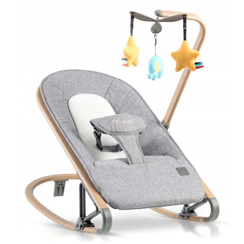 Колиска-гойдалка дитячий шезлонг з іграшками Nukido Baby Bouncer NK-53 сірий